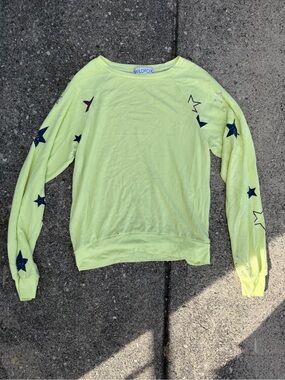 Wildfox Neon Yellow Star-Print Pullover Sweatshirt